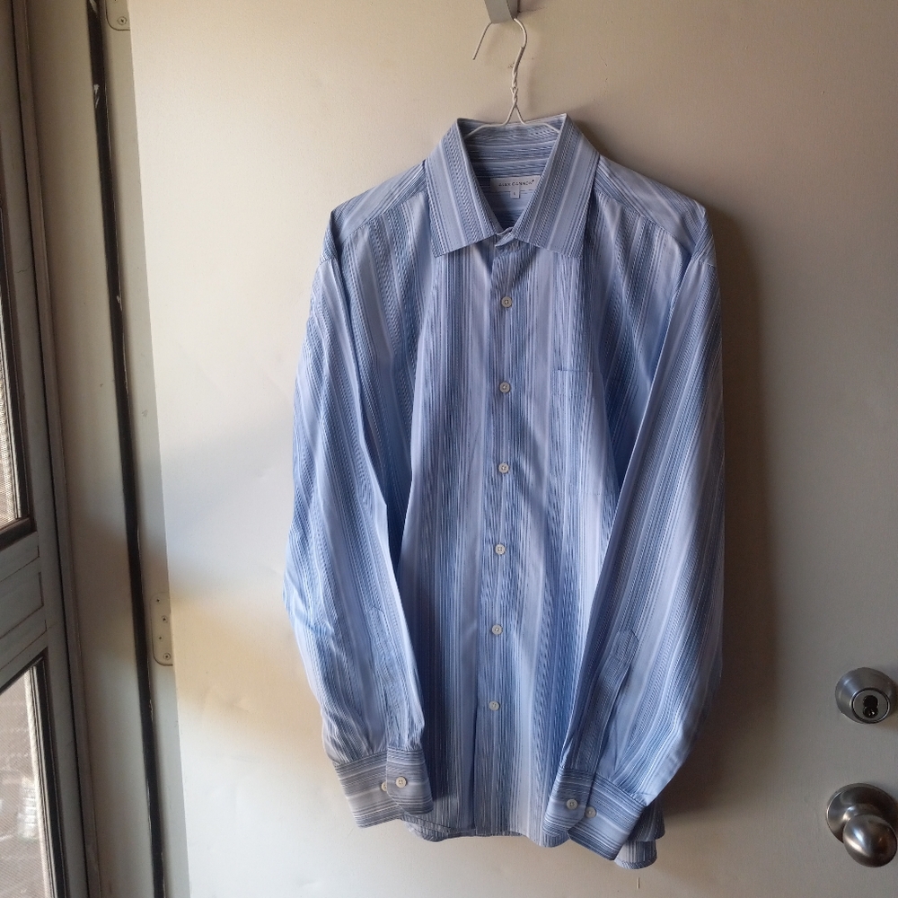 Blue Long-Sleeve Dress Shirt Classic Cotton